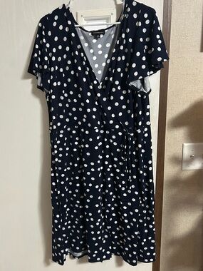 Polka Dot Wrap Mini Dress - Navy & White